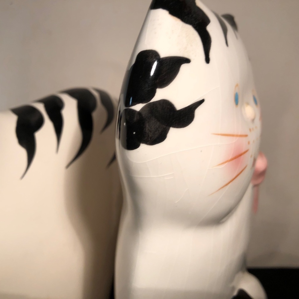 Big ! Set of 2 Vintage Cat 🐈 Figures black & white ceramic Super Cute - Picture 12 of 16